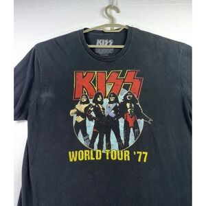 KISS 1977 World Tour T-Shirt 2XL Black Rock Band Graphic Heavy metal